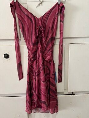 Cupshe Pink Swirl Print Halter Cover-Up Dress